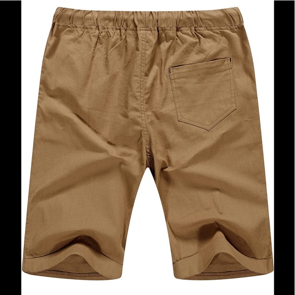 BRAND NEW MENS LINEN KHAKI SHORTS NWT - Picture 2 of 3